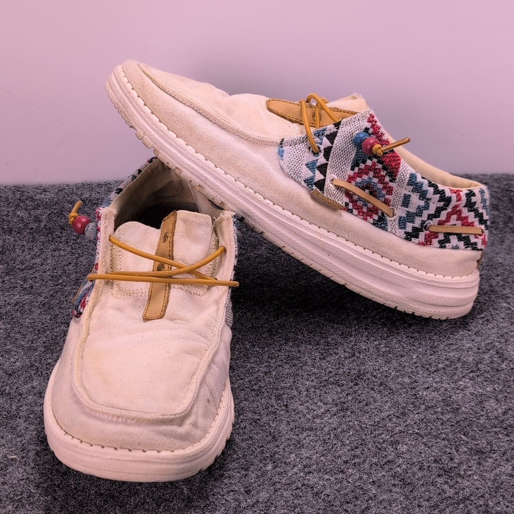 Hey Dude Wendy Ellie Festival Joshua Tree Shoes Womens 8 White Aztec Boho Loafer